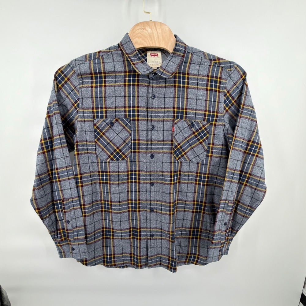 Levi's Flannel Shirt Mens XL Dress Blue Plaid Cotton Button Up 3LGLW1552 NWT